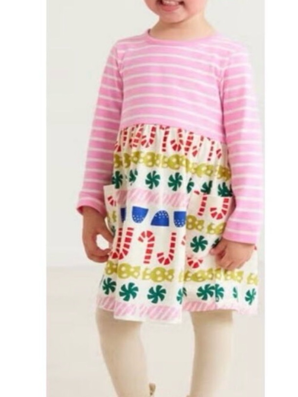 NWOT hannah Andersson Pink Striped Long Sleeve Dress with Candy Print Skirt